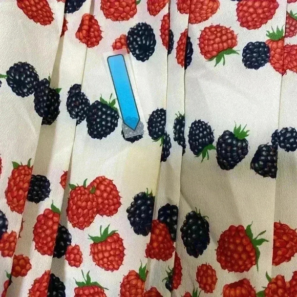 J. Crew BlackBerry Raspberry Pleated Skirt Size 2 Cream w/ Black & Red Berries. - Picture 14 of 14